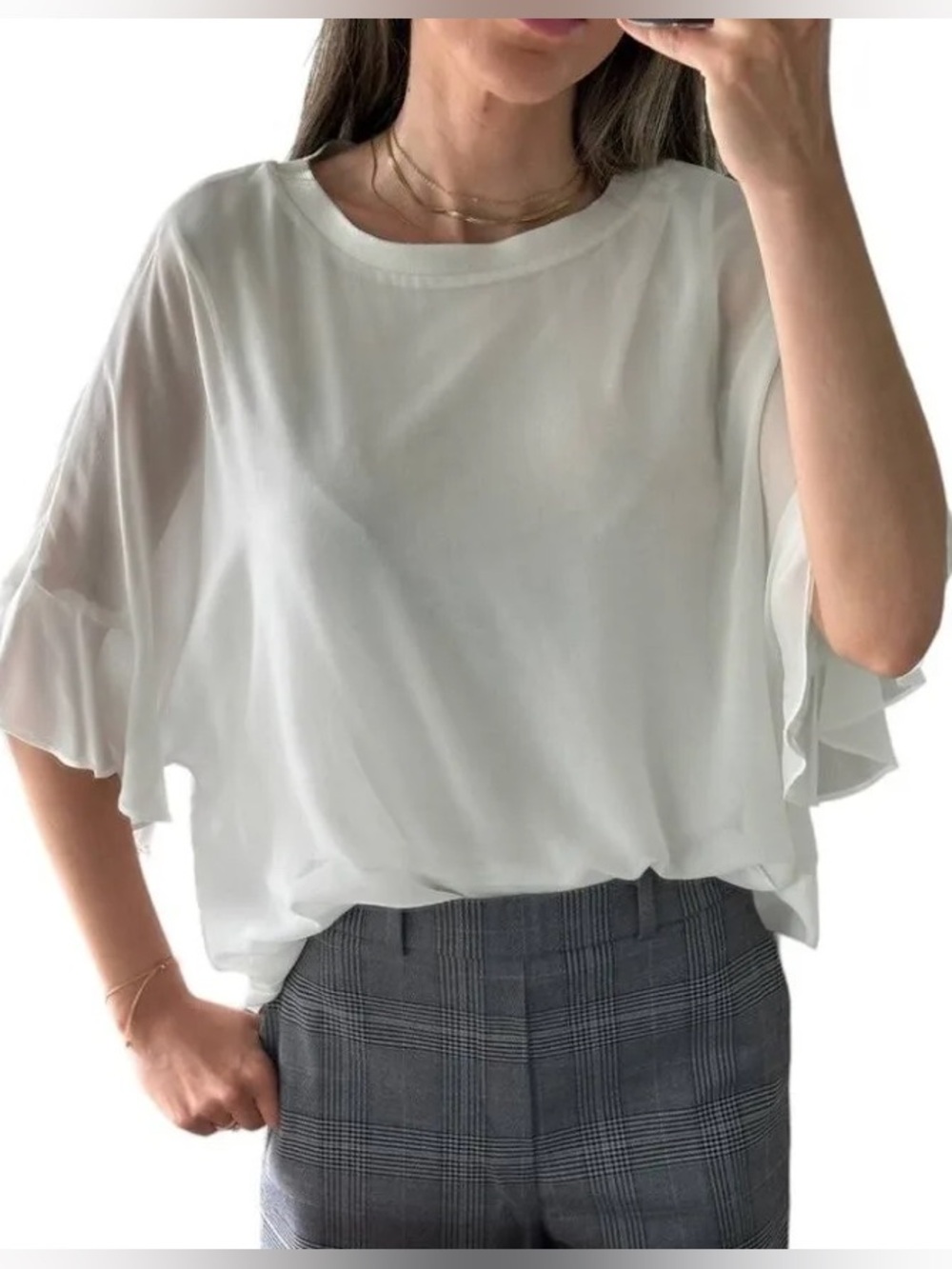 ZARA Double Layer White Chiffon Blouse